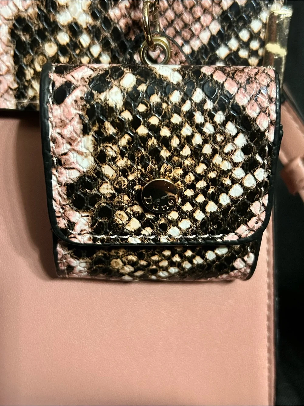 Dune London Pink Snake-Print Top Handle Crossbody Bag Sanitizer Holder NWOT